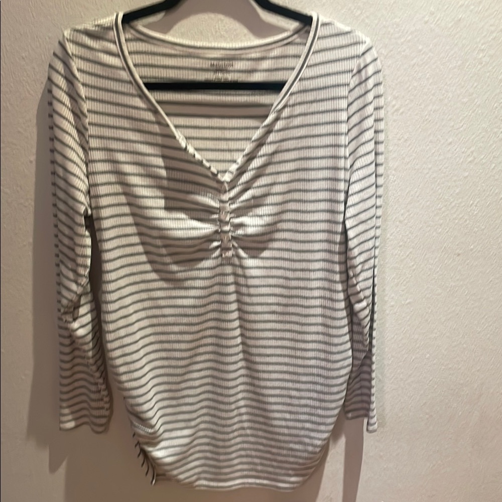 Motherhood Maternity Black and White Striped V-Neck Blouse